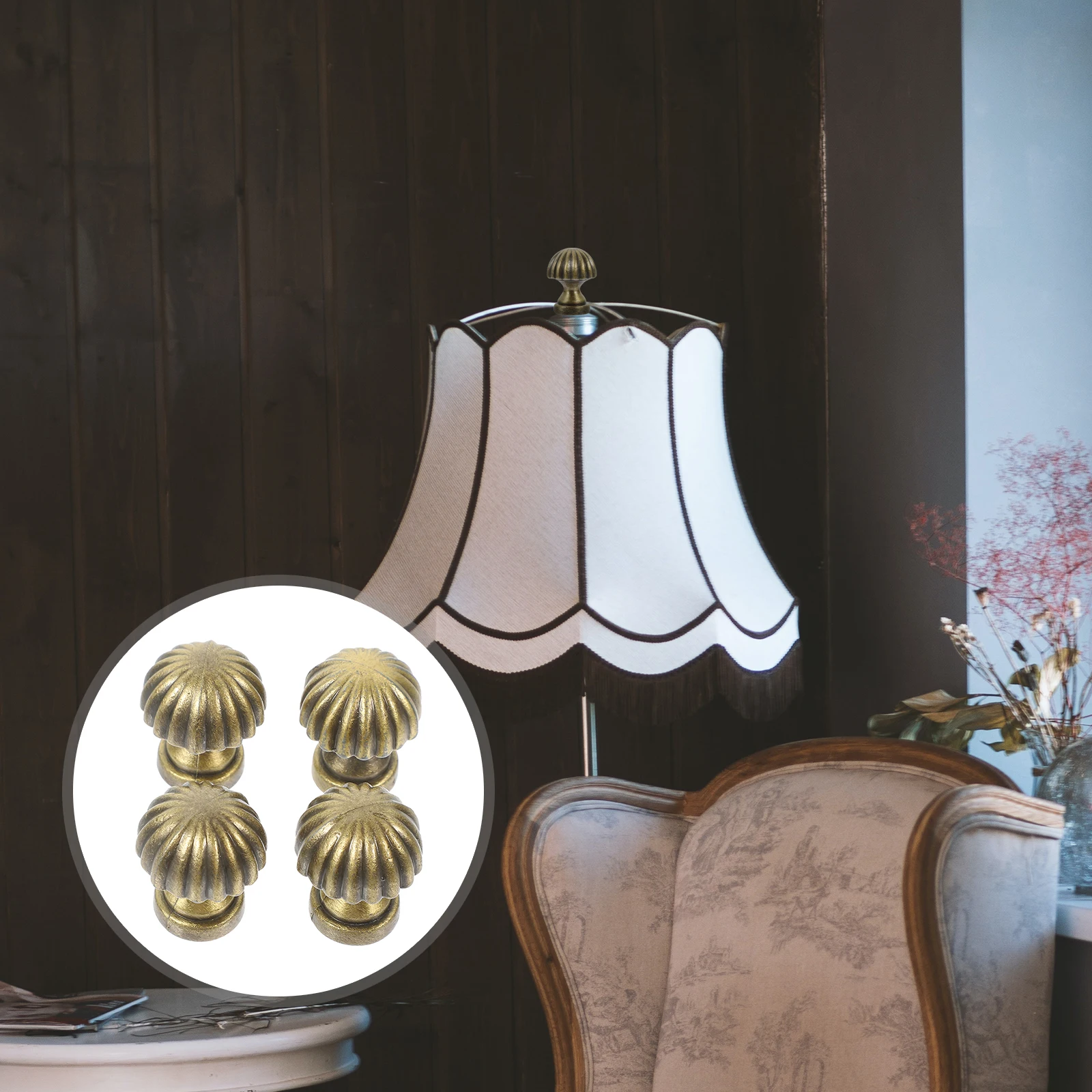 

4pcs Lamp Caps Retro Gold Finial Decor for Table Lamp Decoration Bedroom Study Office Solid Metal Screw Toppers