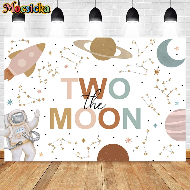 Mocsicka 1st Happy Birthday Photography Background Astronaut Rocket Backdrop Banner Planet Galaxy Boy Birthday Party Photo Booth