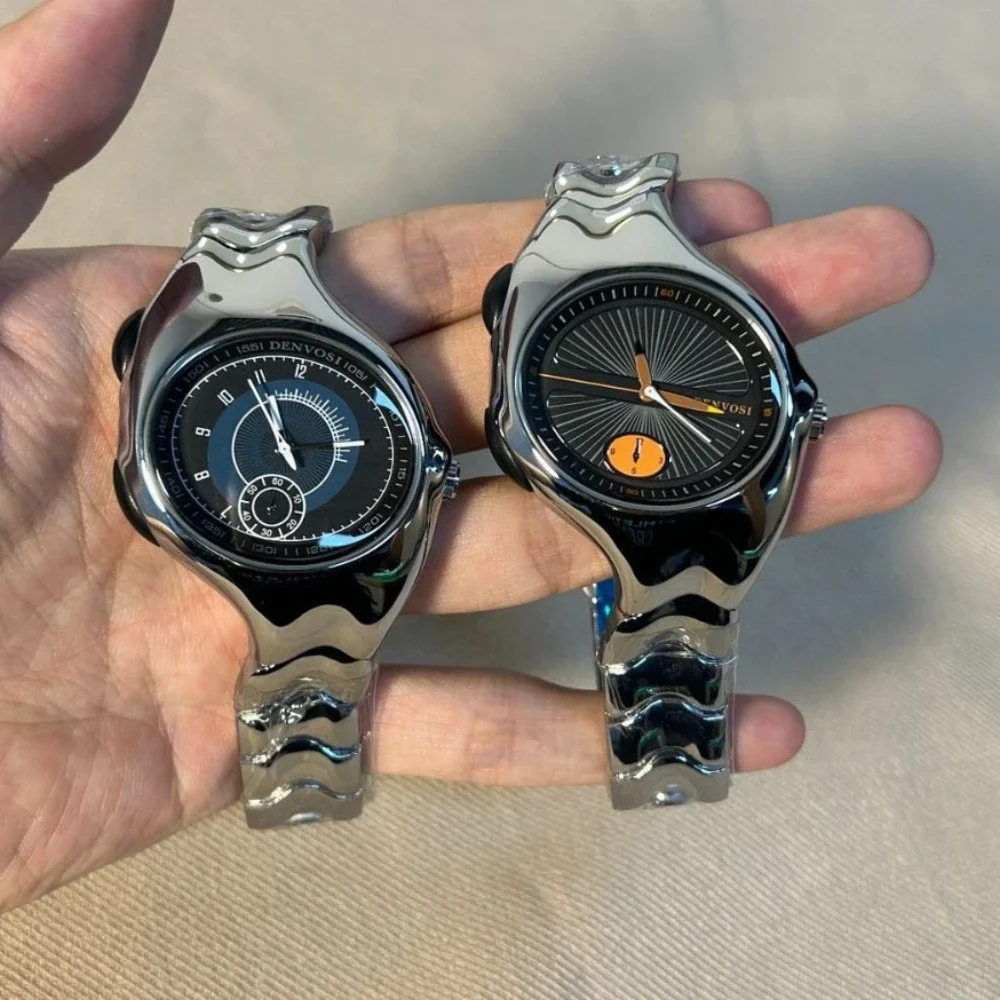 High Quality Personalize Twisted case Design Unique Quartz Watch Men Dpecial Blade Red Creative Medieval Old Steel Men Clock