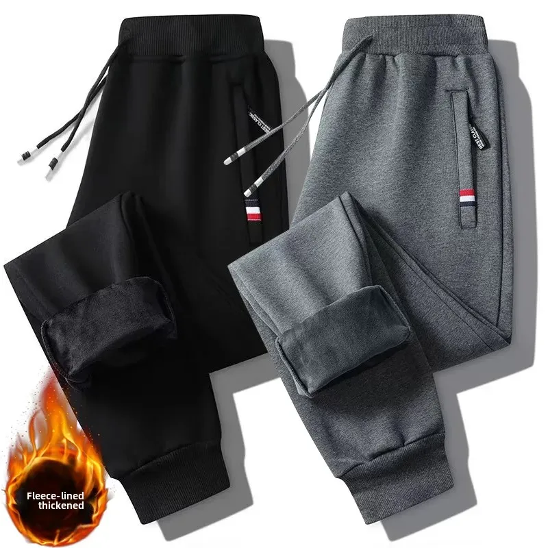 بنطال كاجوال سميك مبطن بالصوف الشتوي للرجال مع جيوب وسحاب دافئ ومطاط للاستخدام الخارجي فضفاض #1