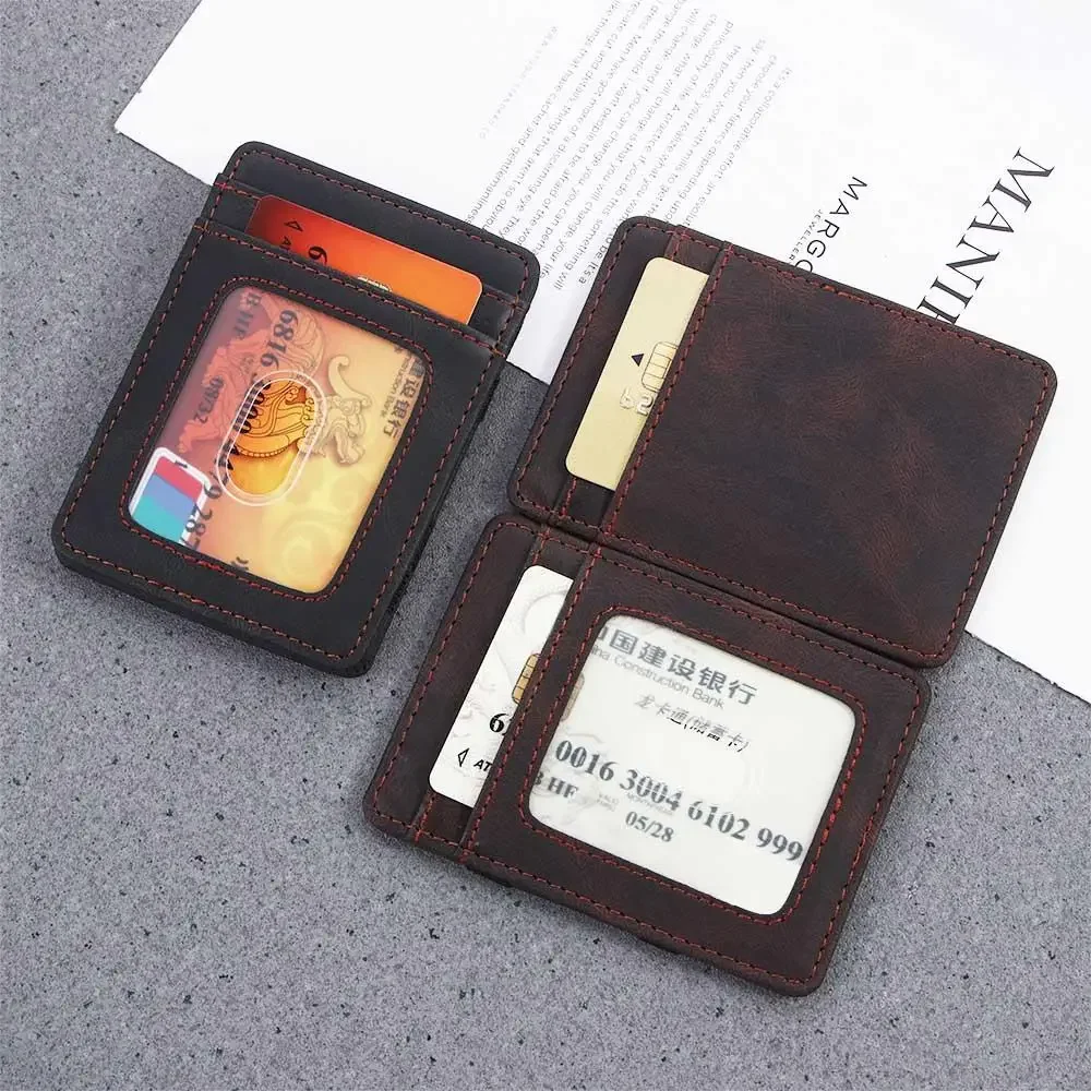 

Fashion Credit Card Holder PU Leather ID Card Case With Ribborn Card Cover Mini Coin Purse Magic Wallet Money clips Cash Clip