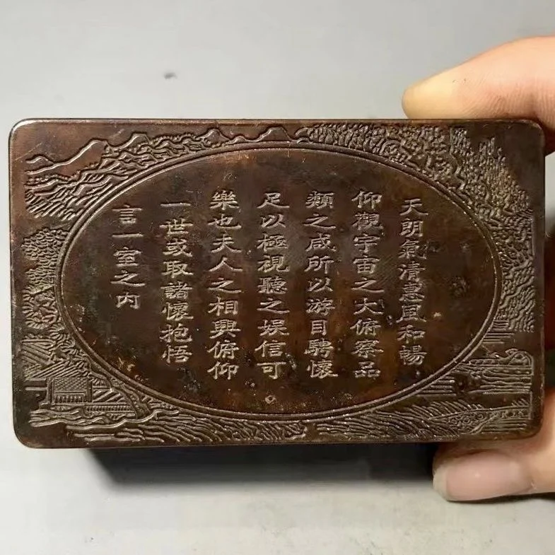

Antique Bronze Ware Wang Xizhi Orchid Pavilion, Ink Box, Four Treasures of Study, Calligraphy Supplies Ink Box