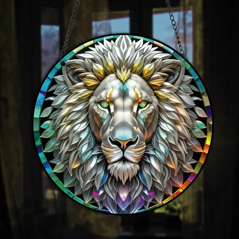 León redondo acrílico pintado para sala de estar, ventana, pared, dormitorio, oficina, Animal, hogar, coche, accesorios para regalo de niños, decoración