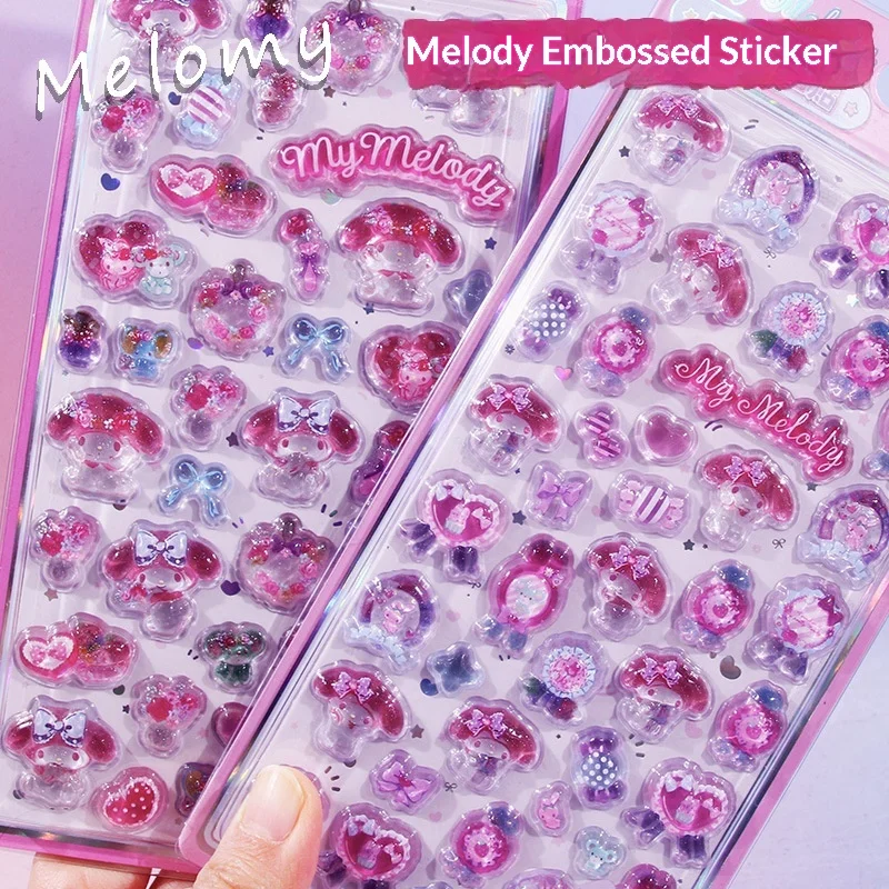 

My Melody 3D Relief Transparent Crystal Stickers Cute Cartoon Small Patterns Decals For Girls Phone Case Decorative Stickers