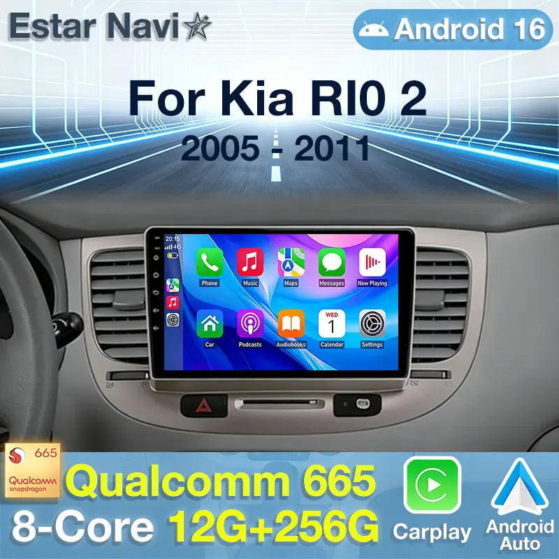 Radio para Auto con Android 16 para Kia RIO 2 RIO2 2005 - 2011, Reproductor Multimedia GPS, Unidad Principal Navi, Cámara 360, Carplay Inalámbrico, Estéreo para Auto
