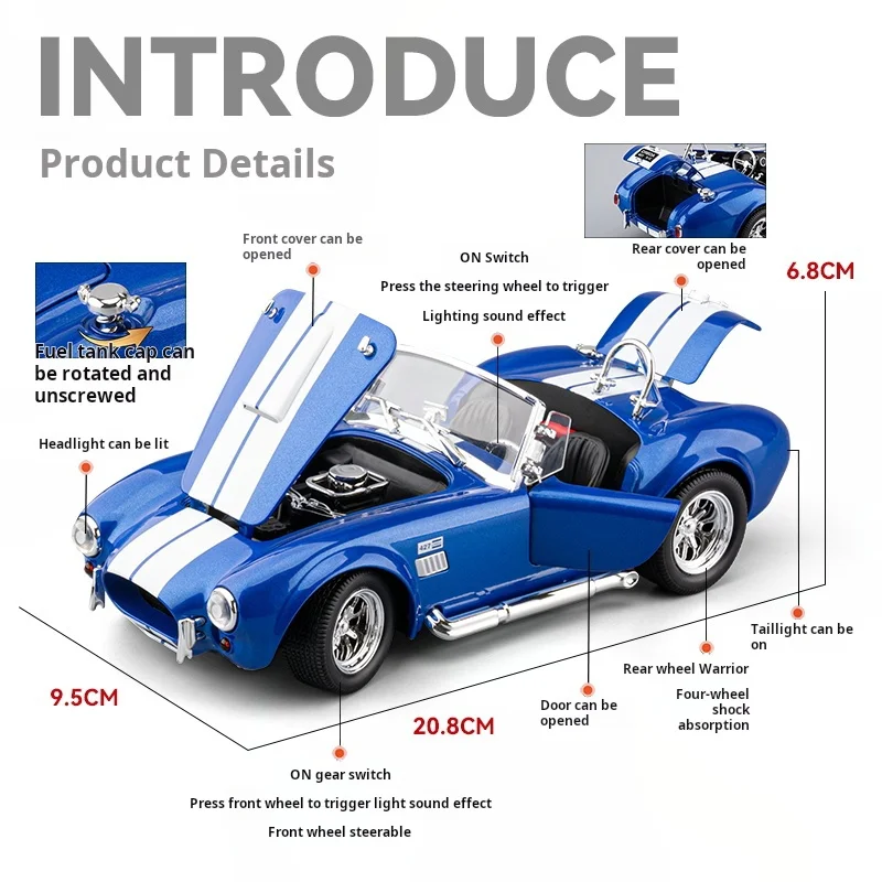 Voiture de sport convertible 1:24, modèle de collection en alliage, force sonore et lumineuse, voiture vintage, simulation de haute qualité, jouet, cadeau