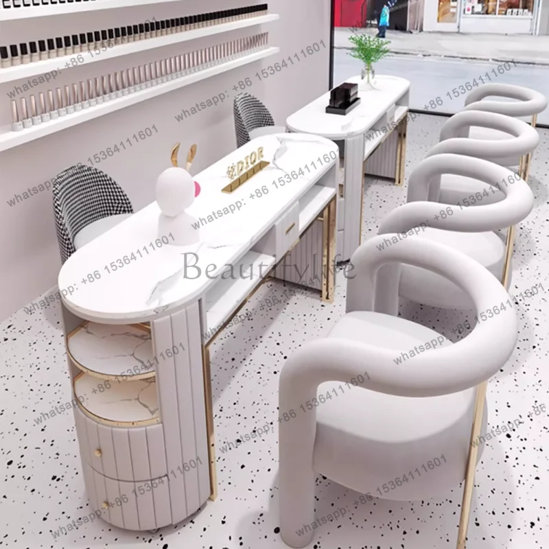 YJ Nail Tables With Vacuum Cleaner Beauty Salon High-end Manicure Table Multifunction Designer Double Nail Manicure Table