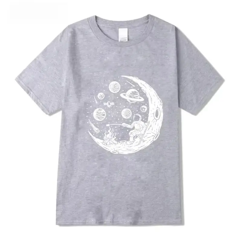 تي شيرت رجالي جودة عالية 100% قطن مضحك رائد الفضاء القمر الشواء طباعة عادية فضفاض كول الرجال س الرقبة تي شيرت تي شيرت #2