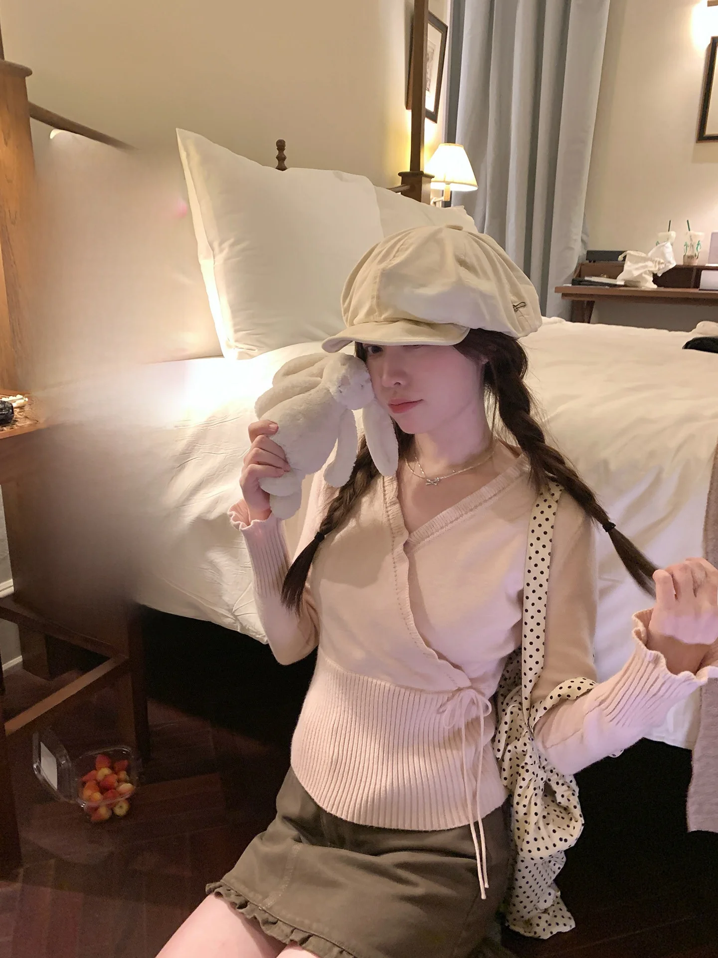 

Женский вязаный свитер PtonUmi Early Spring с V-образным вырезом, розовый, с перекрестной завязкой на талии, милый дизайн, средней толщины, с длинными рукавами