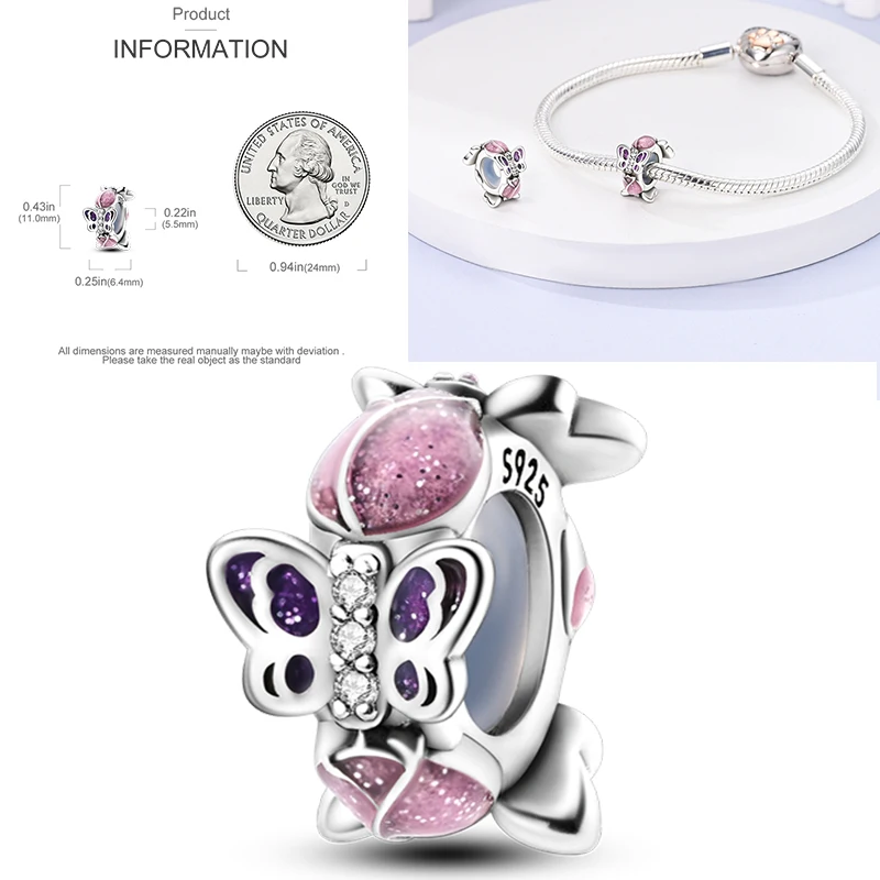 Schmetterlingsanhänger 925 Sterling Silber Rosa Blau Regenbogen Perlenanhänger Passend für Europäische Armbänder DIY Schmuck Geschenk für Frauen und Mädchen 2026 – Detail 39