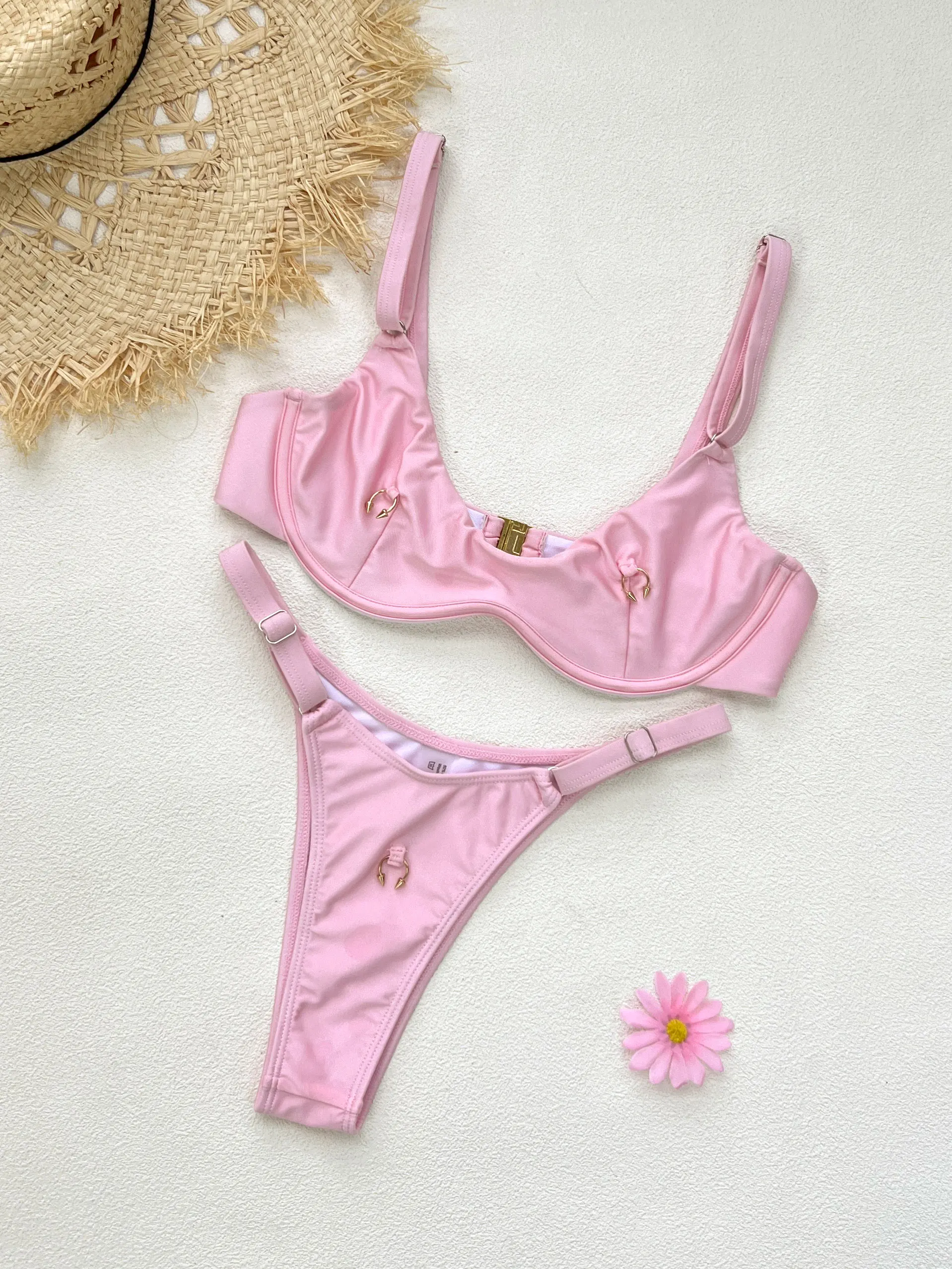 Sexy Metal Ring Accents Bikini With Sequin Skirt Set Women's Swimsuit Fashion Mujer Low Waist Bathing Suit Luxury Lady Beachwear