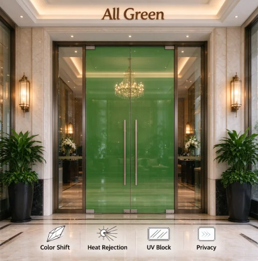 All Green Window Tint Roll PET Material One Way Privacy Heat Rejection Anti Glare Solar Control For Household Automotive Window
