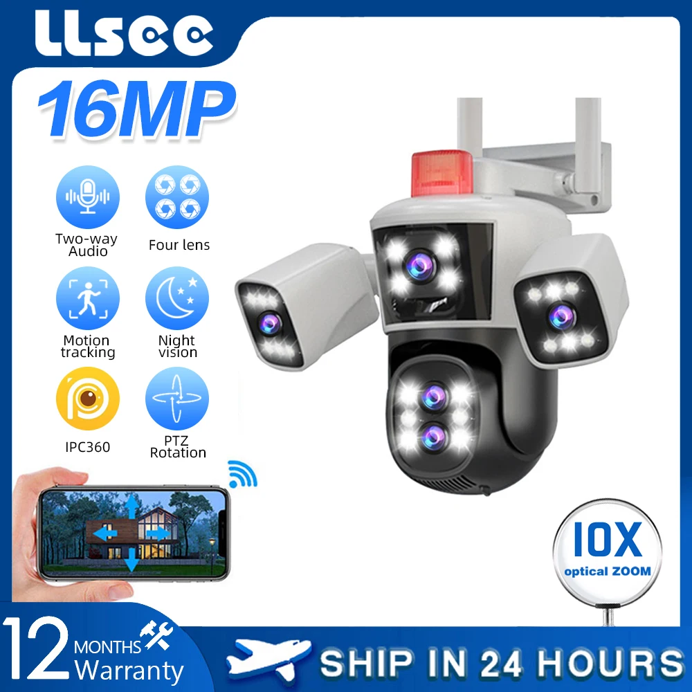 llsee 16mp 8k lentes zoom optico 10x televisao de circuito fechado a prova dagua ao ar livre camera de protecao de seguranca ip camera wifi 01