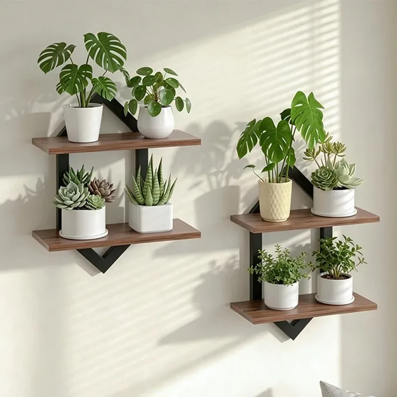 Rhombus wrought iron wall hanger modern simple wall storage rack bedroom living room display decorative laminate