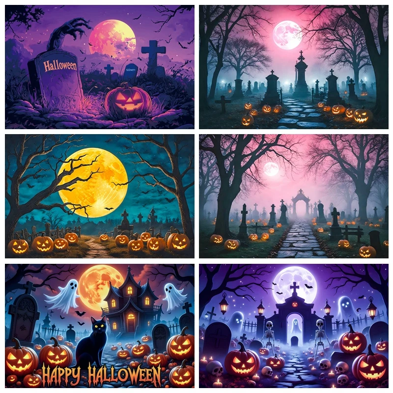 

Фон для фотосъемки на тему Хэллоуина: Замок ужасов, злые тыквы, светящиеся призраки, декор для вечеринки в честь Хэллоуина, реквизит для фотостудии