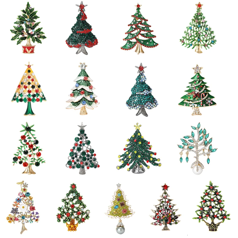 Vintage Fashion Drip Oil Christmas Tree Breast Needle Alloy Water Diamond Plant Emblem Men's And Women's Suit Skirt Accessories