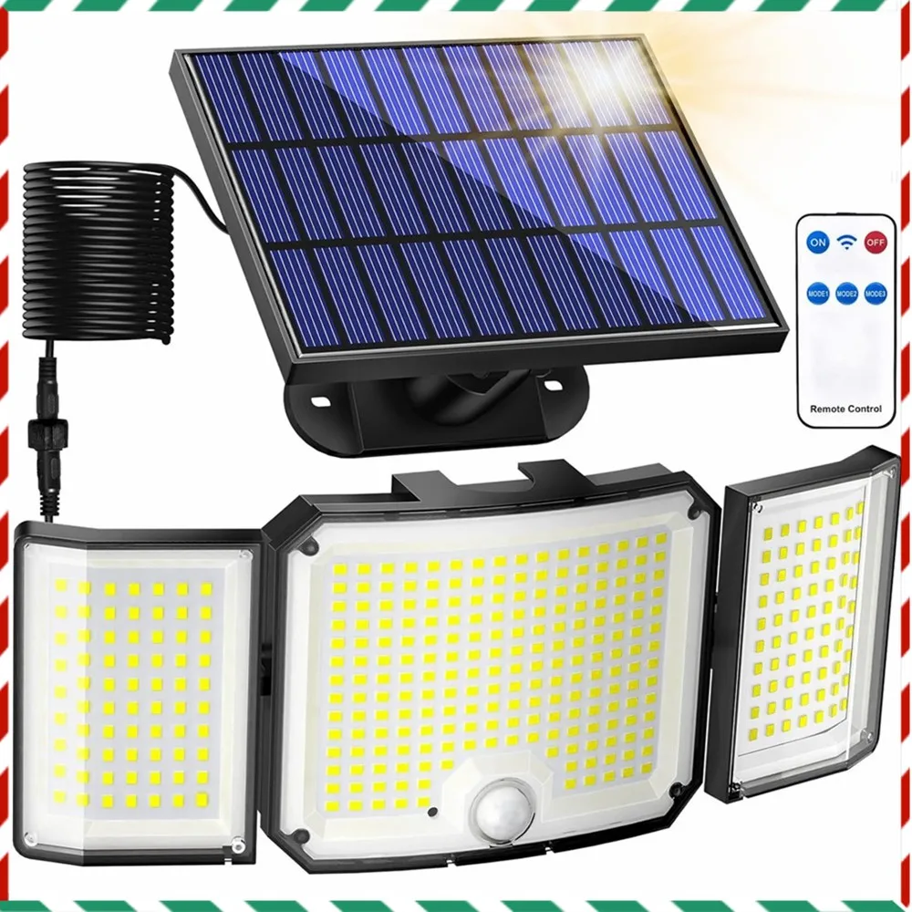 

346LED solar outdoor waterproof belt with motion sensor, floodlight remote control mode suitable for Patio garage backyard