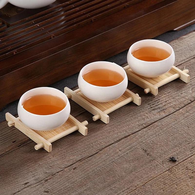 Bamboo Cup Pad Square Mug Teacup Tray Heat Insulation Coffee Coaster Wood Tray Handmade Tea Ceremony Accessories Decoration