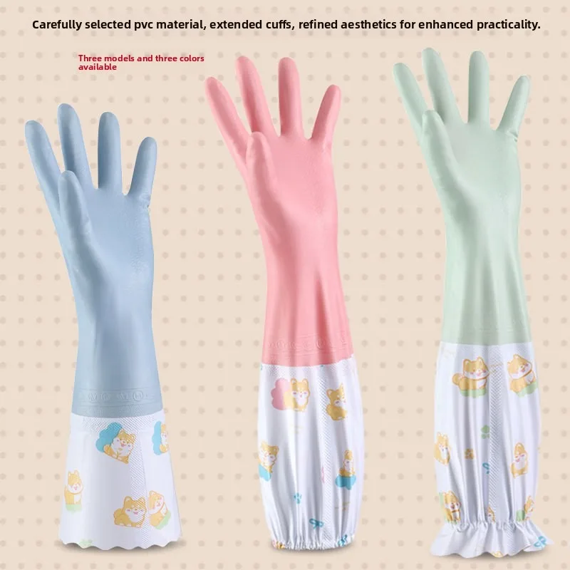 Winter Warm Thickened Fleece Women Waterproof Household Dishwashing Washing Dishes Kitchen Gloves Washing Clothes Non Slip
