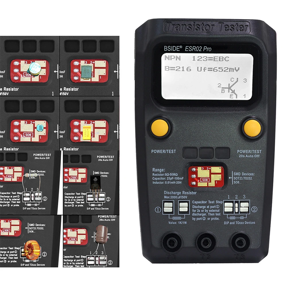 BSIDE Multi-purpose Transistor ESR/SMD Tester ESR02pro Smart Diode Triode Capacitance Resistor Meter LCD meter MOS/PNP/NPN test