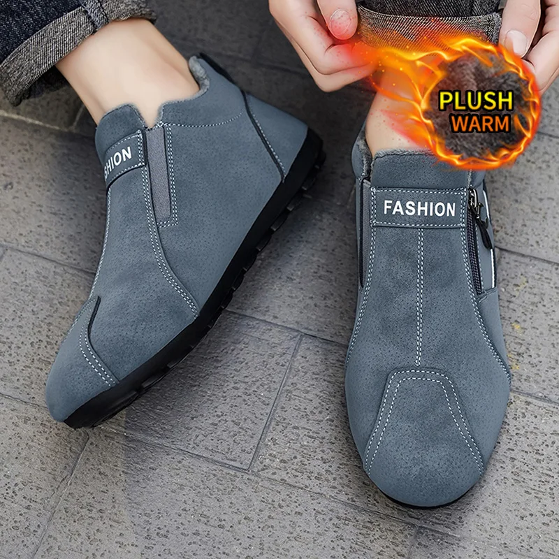 Outdoor Men's Snow Boots Winter Casual Sports Fleece Lined Cotton Shoes for Working Waterproof Wear Resistant Fashion Work Boots