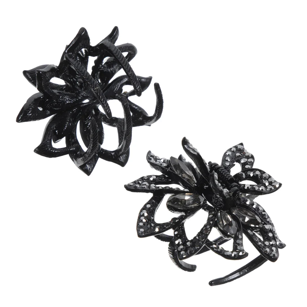 

2Pcs Rhinestone Clips Claw Women Black Alloy Jaw Clip Thin Rhinestone Hair Clips Thick Hair Suitable Birthday Wedding