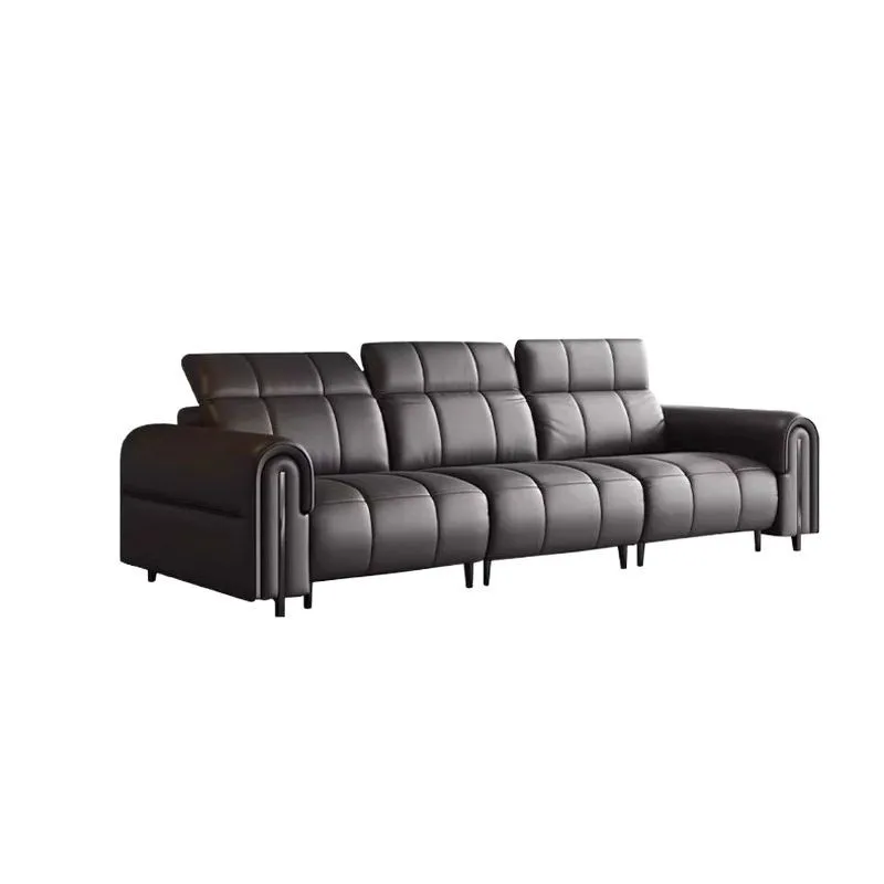Electric leather sofa black retro style leather first layer cowhide high backrest adjustable sofa