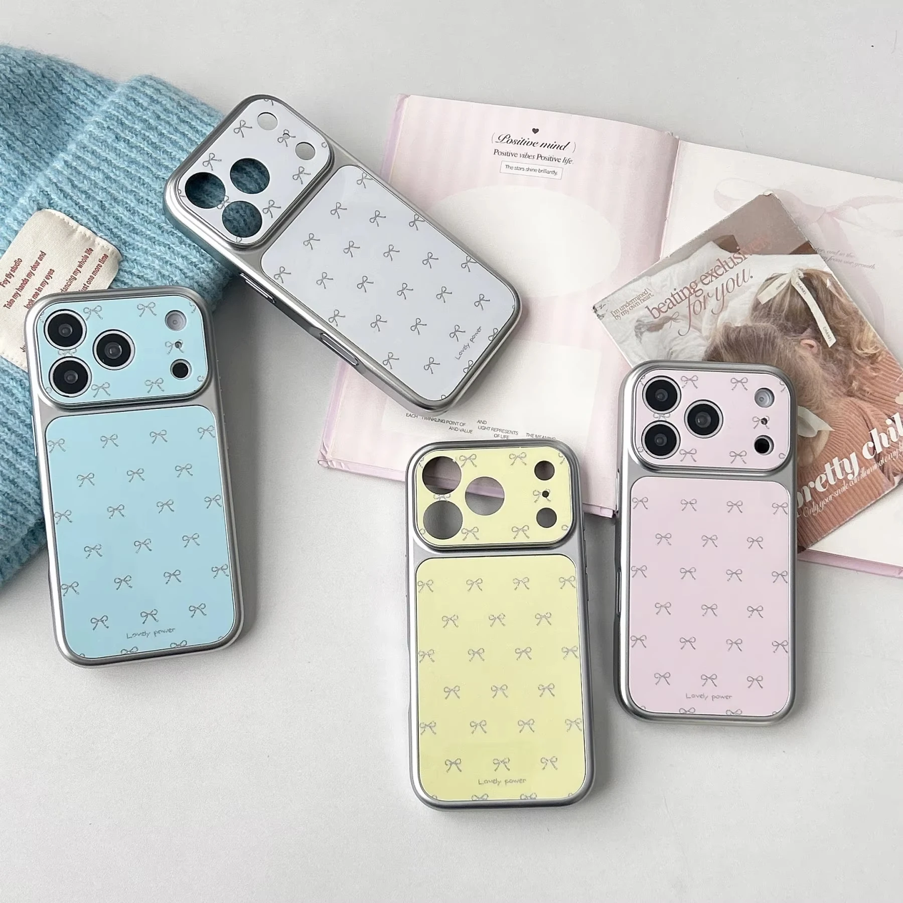 Korean Full Screen Bow Plating Silvery Phone Case For iPhone 17 Air 16 Pro Max 15 14 Plus 13 Pro Shockproof Silicone Back Cover