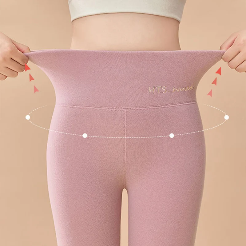 High Waist Thickened Trousers Women Fashion Letter Print Fleece Lined Warm Leggings Woman Winter High Spandex Soft Leggings Lady