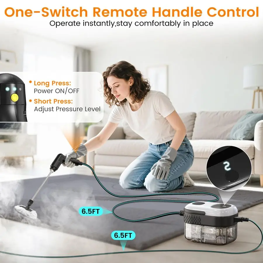 Steam Cleaner, 3Level Adjustable Handheld Steamer Cleaning for Home, 15s Fast HeatUp amp 47.3oz Tank, 2500W MultiSurface Portabl