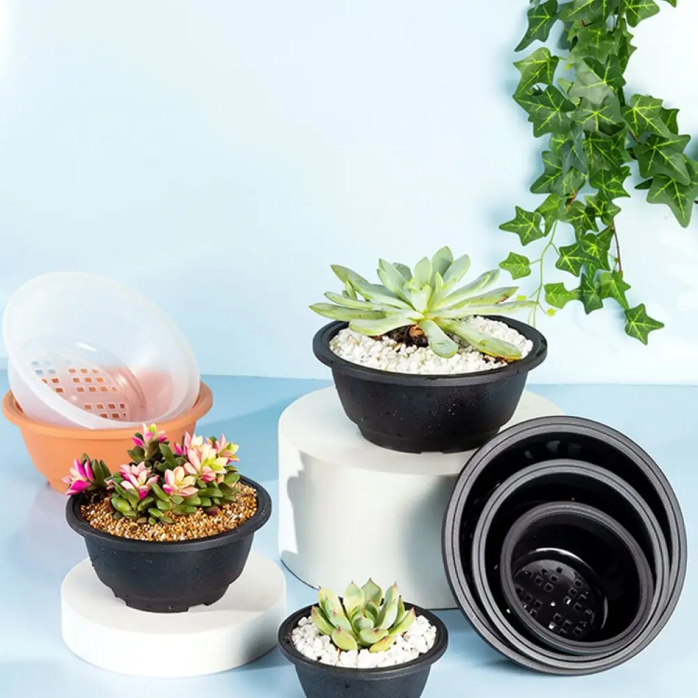 Korean Design Round Plastic Succulent Planter Durable Desktop Nursery Pot Minimalist Flower Container For Home Decor