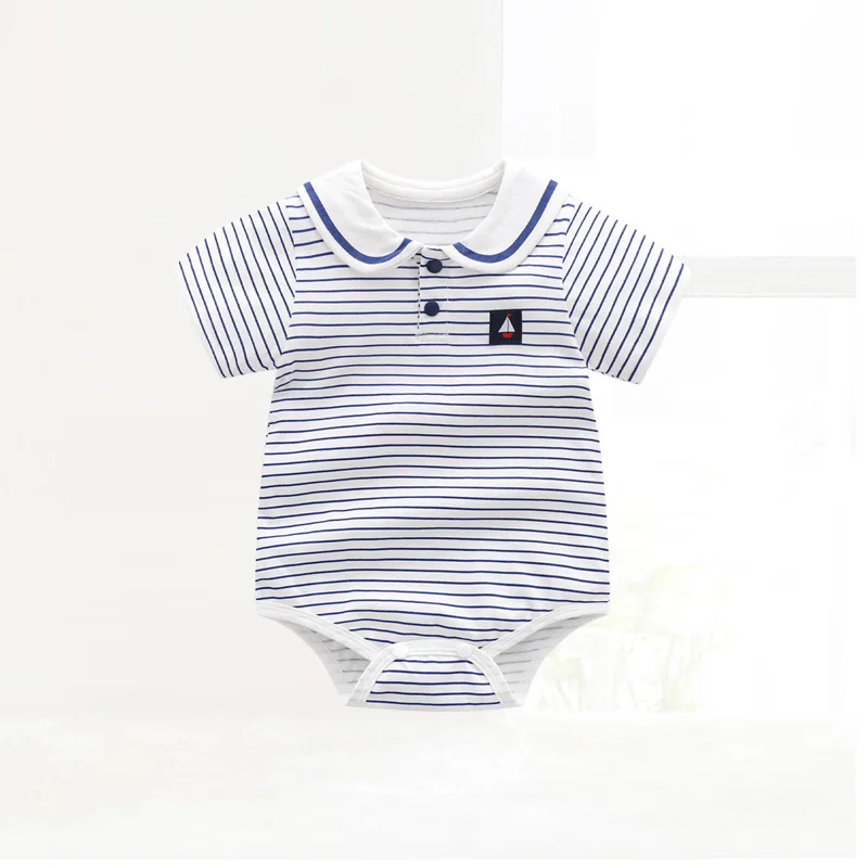 Newborn Bodysuit Baby Cotton Short Sleeve Rompers Clothes Summer Infant Girls Boys Overalls Kids Stripe One-Pieces 0-2 Years