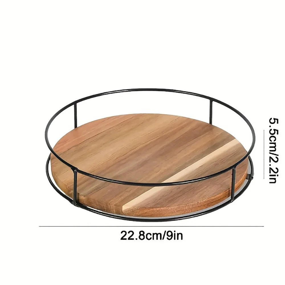 Rotation Seasoning Storage Rack Wooden Round Spice Rack Tray Multi-functional Countertop Organizer For Salt Soy Sauce Bottles