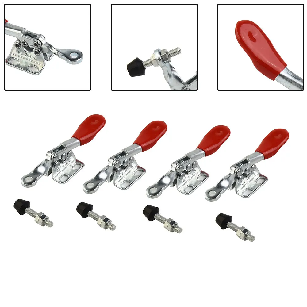 4PCS GH-201A Horizontal Toggle Clamp Quick-Release Toggle Clamps Set 27KG Vertical Woodworking Heavy Duty Hand Clip Tools