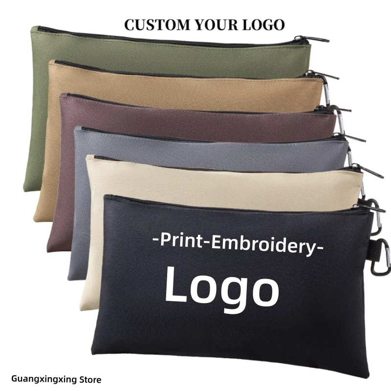 Custom logo printing embroidery zipper multi-functional storage bag cosmetic bag suitable for camping, carpentry, electrician