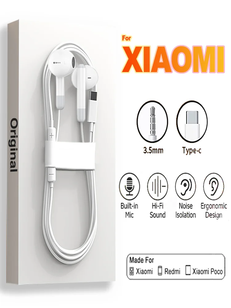 USB Type C Wired Headphone 3.5mm In-Ear With Microphone Headset For iPhone 15 Pro Max Samsung Xiaomi Huawei Earbud Game Earphone