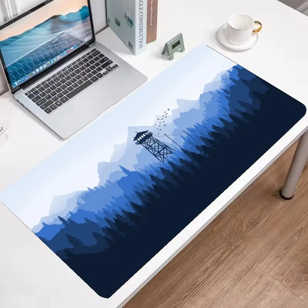 Ink Wash Blue Mountain Pagoda Mouse Pad, Extra Large Lock Edge Gaming Desk Mat, Chinese Zen Office Keyboard Pad