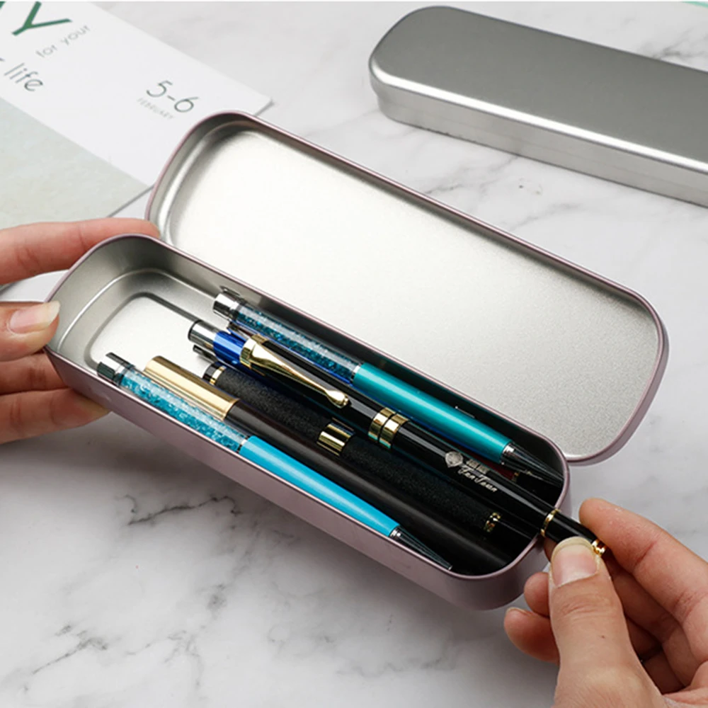 Mini Metal Pen Box Long Rectangle Cushion Metal Tinplate Box Fountain Pen Case For Women Men Gift Box Student Supplies