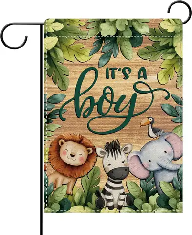Dyrenson It's A Boy Jungle Animal Garden Flag, Safari Newborn Gender Reveal Baby Shower Yard Outside Home Decoration, Ba YYQ