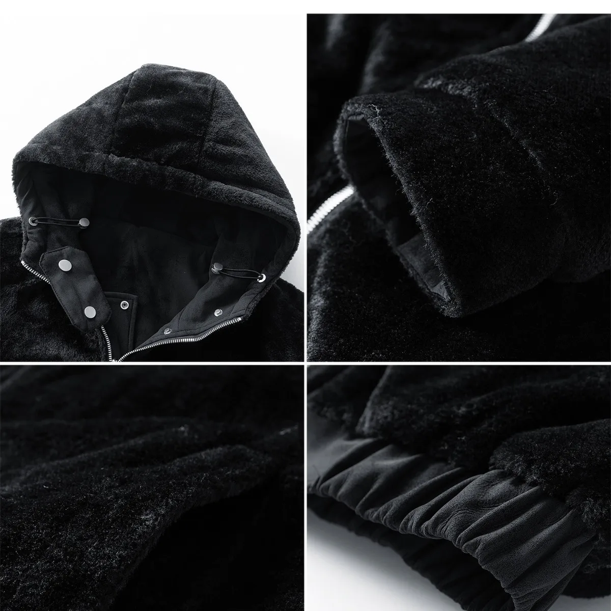 冬の男性用プラッシュジャケット、アメリカンレトロ、フード付き、両面使用可能、男性用アウターウェア、厚手フリース、長袖、ジッパー付き、ゆったりとしたメンズパーカーコート
