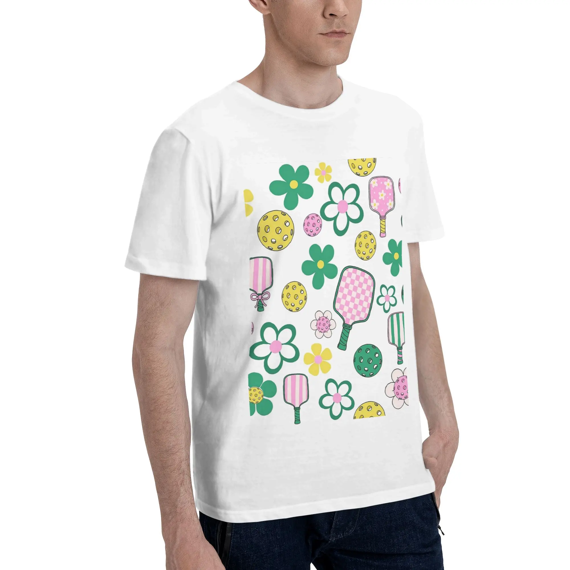 

Pickleball Pattern, Pickleball Paddle, Pickleball Ball Men T-Shirt Oversized T Shirts Men's O-Neck Cotton Tees Short Summer Male