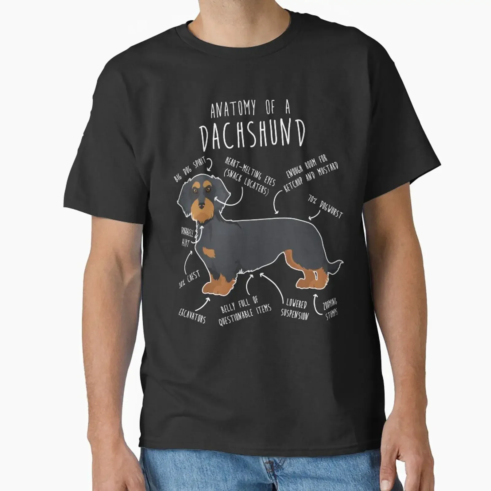 Black and Tan Wirehaired Dachshund Dog Anatomy designed sold by Clara Hollins vintage Washed designer clothes Casual Slightly