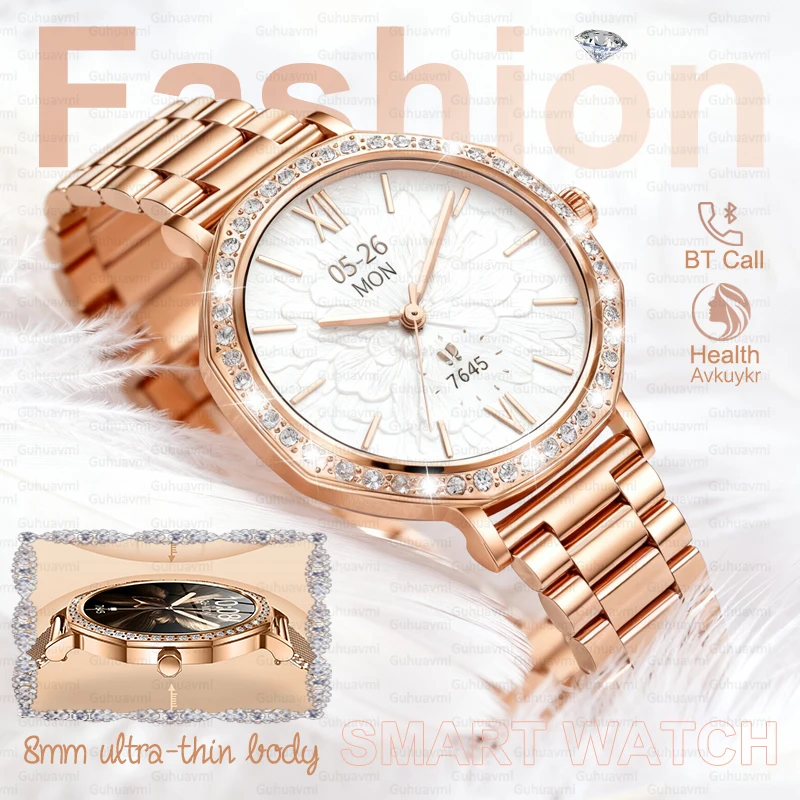 2026 جديد فاخر المرأة Smartwatch مع الماس الهاتفي 8 مللي متر رقيقة جدا الجسم بلوتوث دعوة IP68 مقاوم للماء الرياضة اللياقة البدنية ساعة ذكية #1