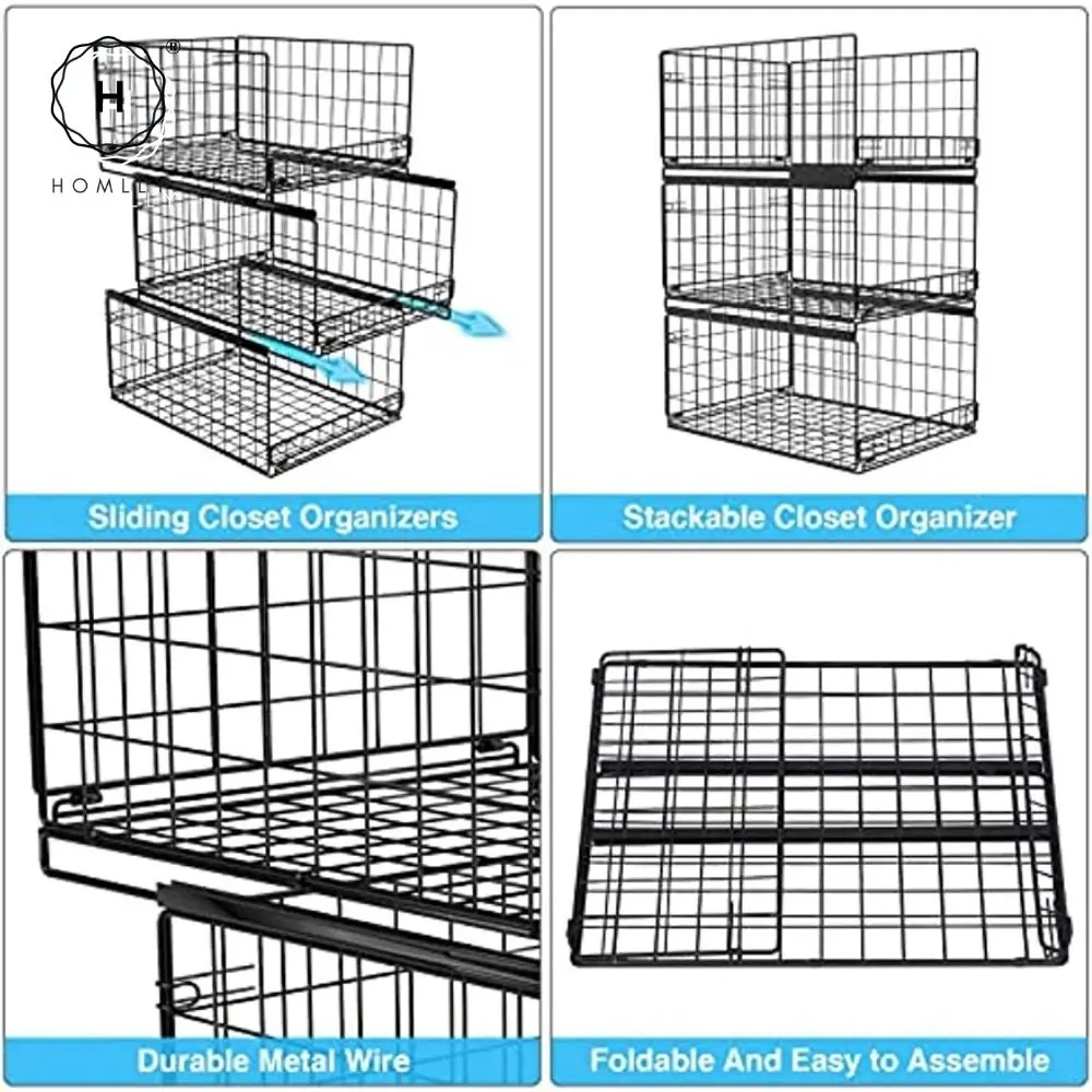 Homlly Sliding Stackable Collaspible Home Organizer Drawer Storage Shelves Basket