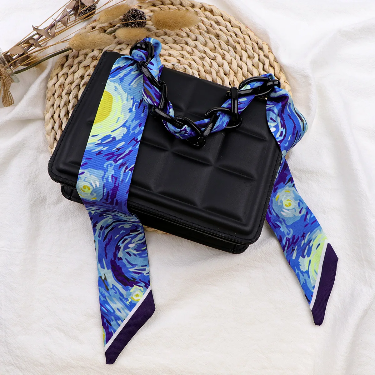 Van Gogh Starry Night Oil Painting Print Skinny Scarf Women Small Bag Scarves Hair Neck Scarf For Ladies Foulard Headband
