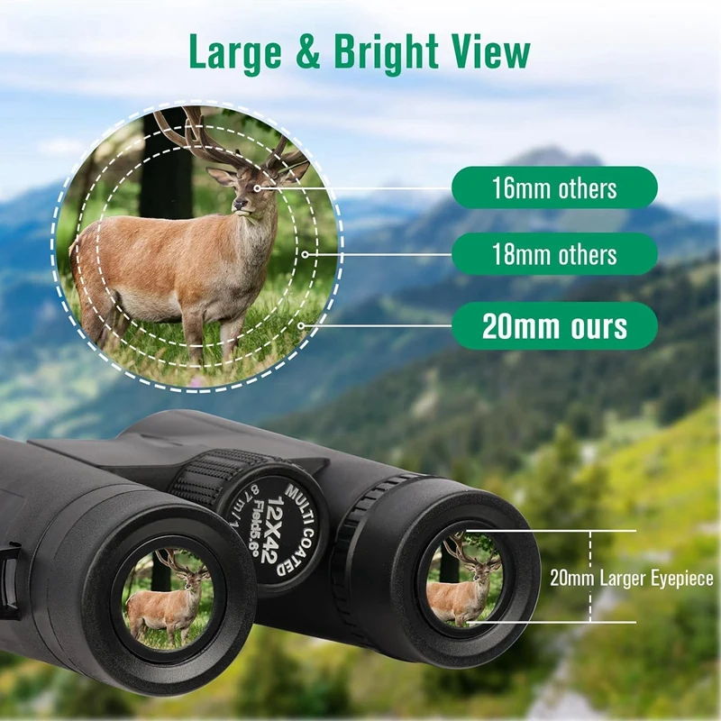 12X42 High Power Binoculars With Phone Adapter Waterproof Low Light Vision Binoculars For Bird Watching, Hunting, Travel