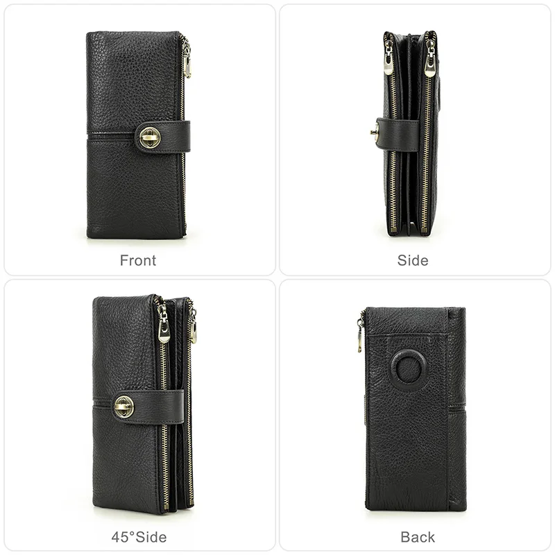 CONTACT'S Genuine Leather Long Wallet Women Vintage Senior Card Slots Clutch Wallets Female RFID Travel Business Gift Money Bag