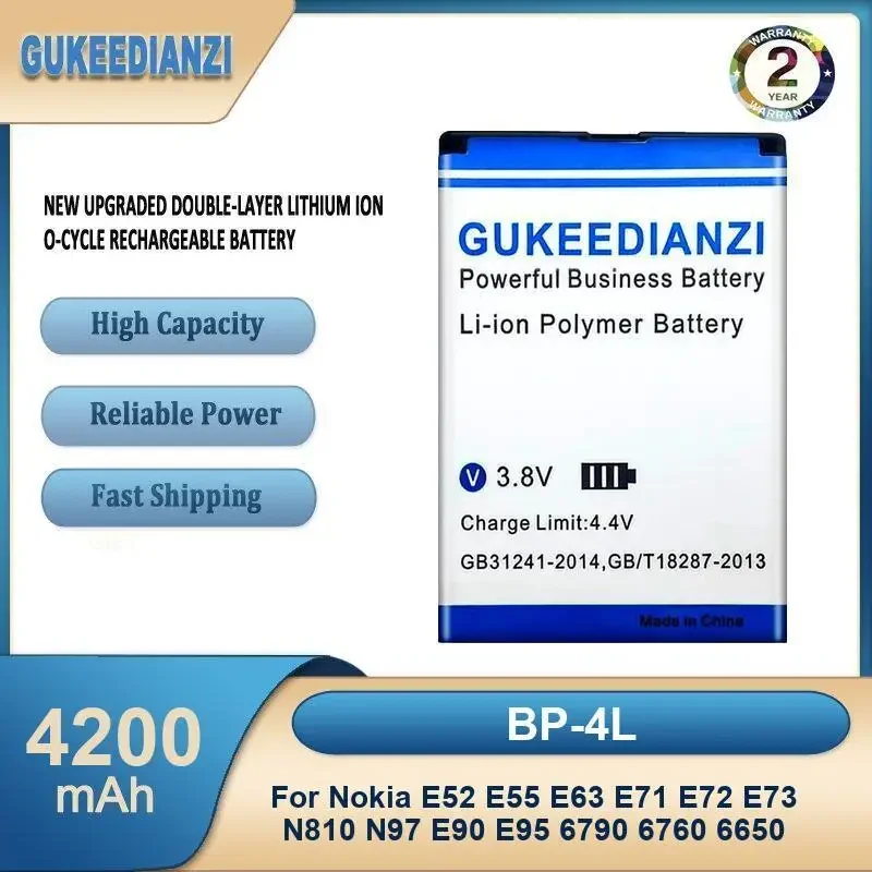 

BP-4L 4200mAh High Capacity Mobile Phone Battery For Nokia E52 E55 E63 E71 E72 E73 N810 N97 E90 E95 6790 6760 6650
