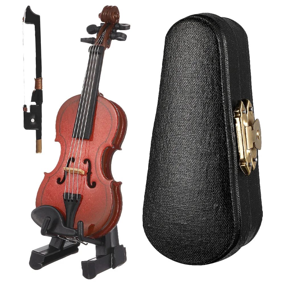 

1 set Violin Bow Case Wooden Desktop Desktop Violin Decor For House Small Instrument Ornament Photo Props