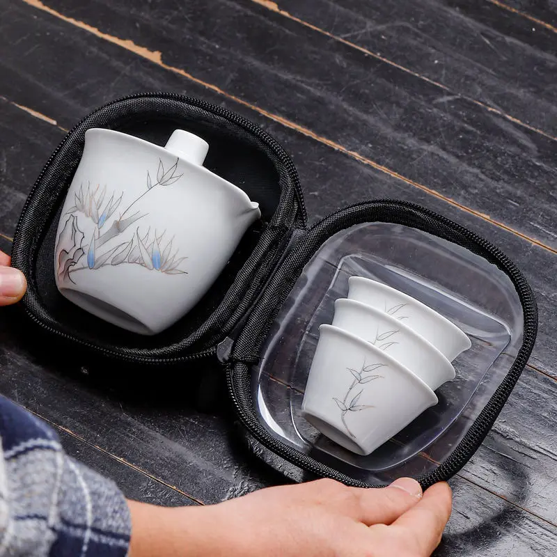 Portable Travel Tea Set A Pot of Three Cups Set Outdoor Tea Special Quick Cup Ceramic Tea Set with You